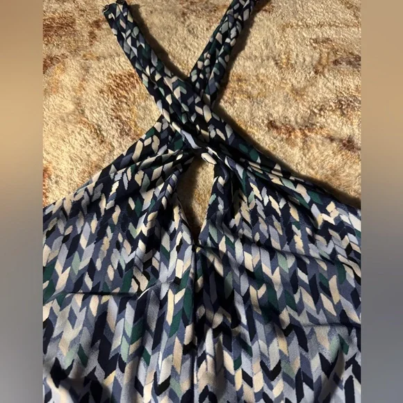 White House Black Market Blue and White Patterned Halter Dress - Picture 3 of 6